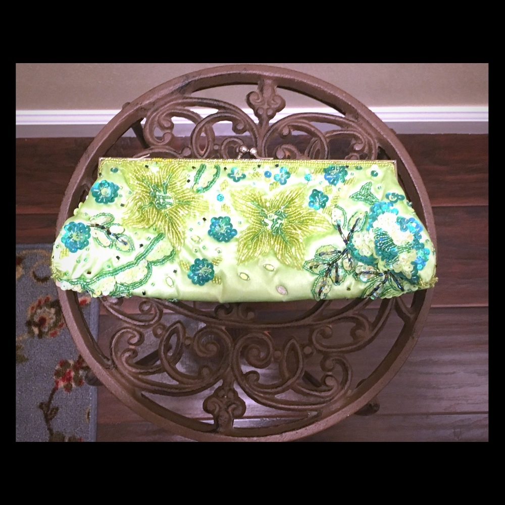 Beaded Evening Clutch Green with Blue